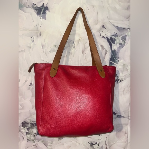 Lauren Ralph Lauren red leather LXVII tote bag Pebble Embossed Logo Purse - Picture 6 of 9